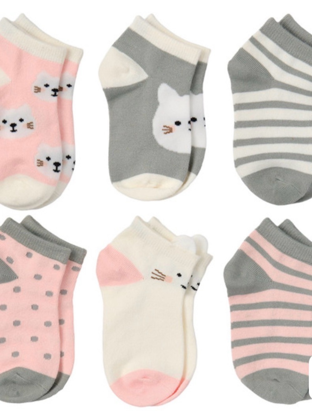 Lily & Dan/ L&D Toddler 6pk Socks - Low Cut Pink/Grey Size S-  2T/3T